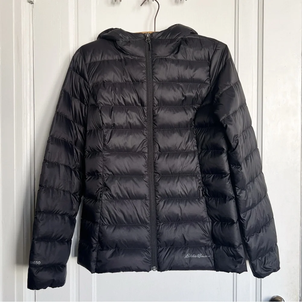 Eddie Bauer • CirrusLite Down Hooded Jacket black puffer quilted winter snow 650 - Picture 2 of 12